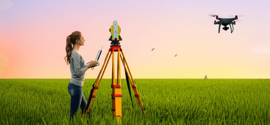 Equipo de agrimensoras profesionales con drone para relevamientos topográficos